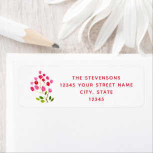 Cute Red Floral Watercolor Minimal Return Address