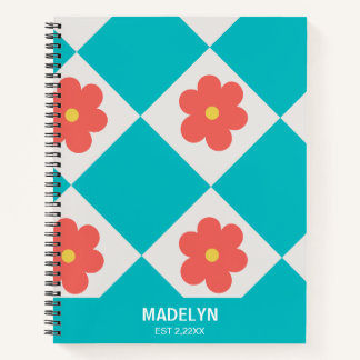 Cute Red flowers Personalized Name Spiral Notebook