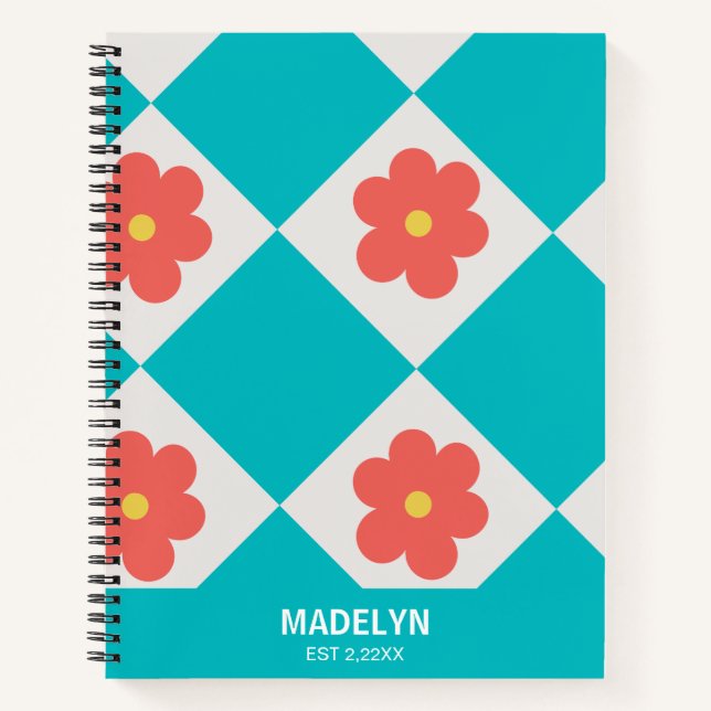 Cute Red flowers Personalized Name Spiral Notebook (Front)