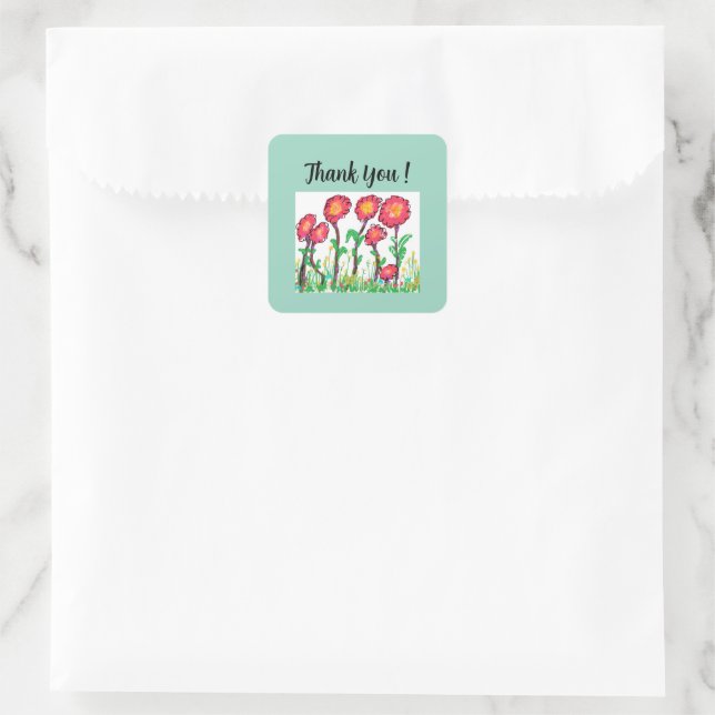 Cute Red Flowers Square Sticker (Bag)