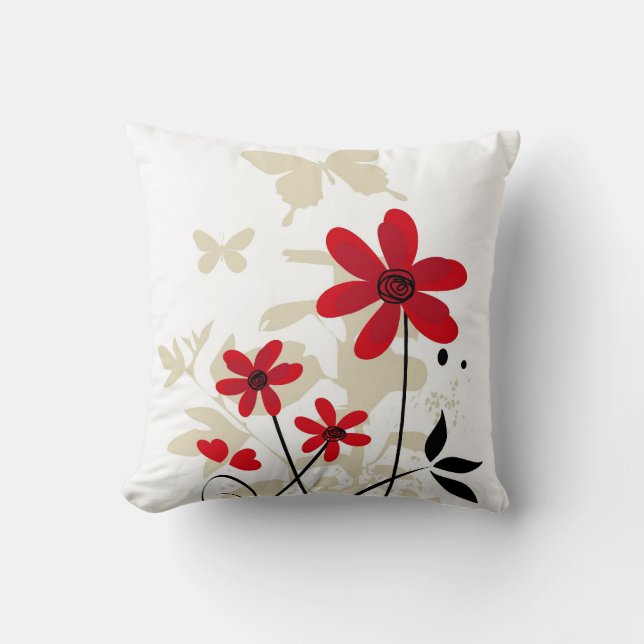 Cute red flowes and butterflies cushion (Front)