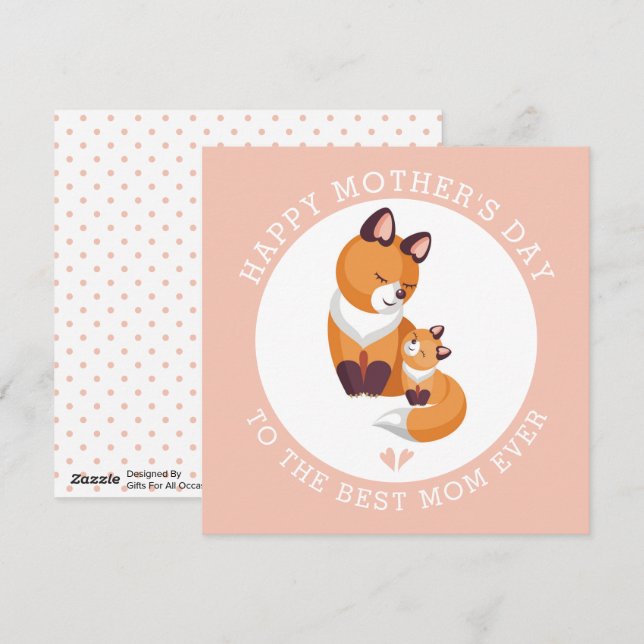 Cute red fox and baby pink peach Mothers Day Holiday Card (Front/Back)