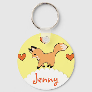 Cute Red Fox and Hearts Key Ring