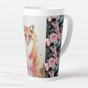 Cute Red Fox Animal Roses Watercolor Latte Mug