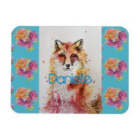 Cute Red Fox Animal Teal Rose Roses