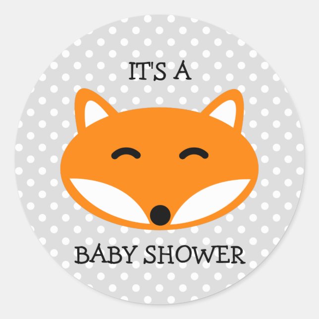 Cute red fox baby shower stickers with polka dots (Front)
