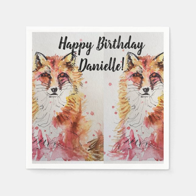Cute Red Fox Birthday Girl Decor Serviette Napkins (Front)