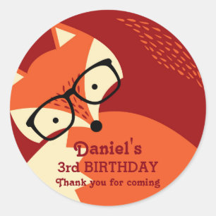 Cute Red Fox Cartoon Animals Birthday Stickers