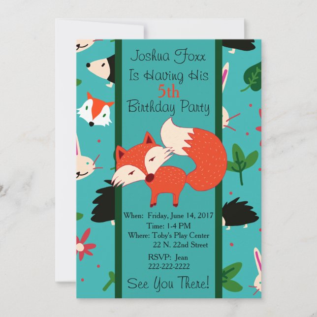 Cute Red Fox Design Children's Birthday Invitation (Front)