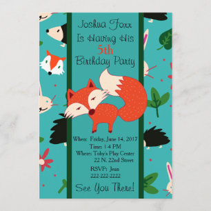 Cute Red Fox Design Children's Birthday Invitation