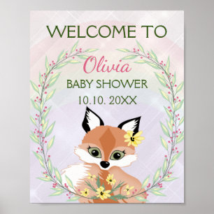 Cute red Fox girl baby shower welcome Poster