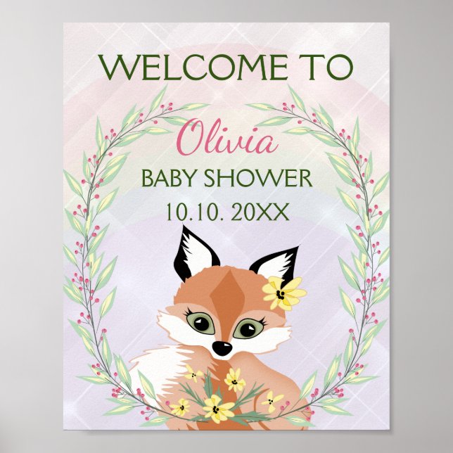 Cute red Fox girl baby shower welcome Poster (Front)