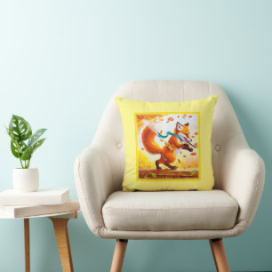 Cute Red Fox in Fall Season Painting. Buy Now Cushion