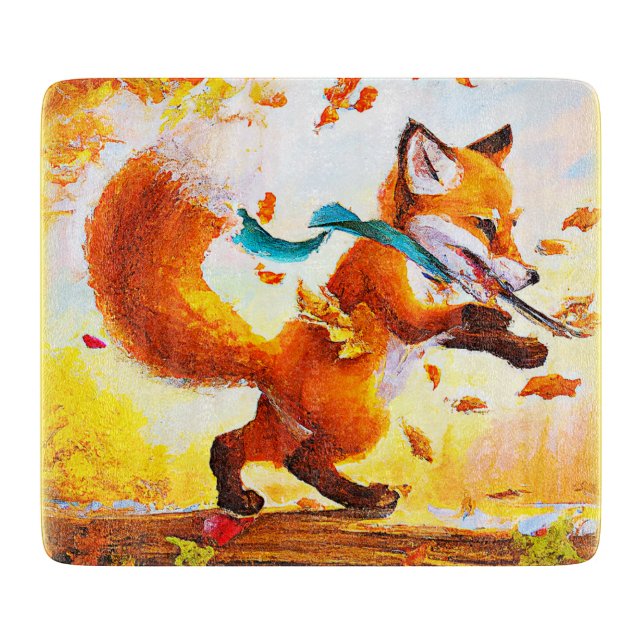 Cute Red Fox in Fall Season Painting. Buy Now Cutting Board (Front)