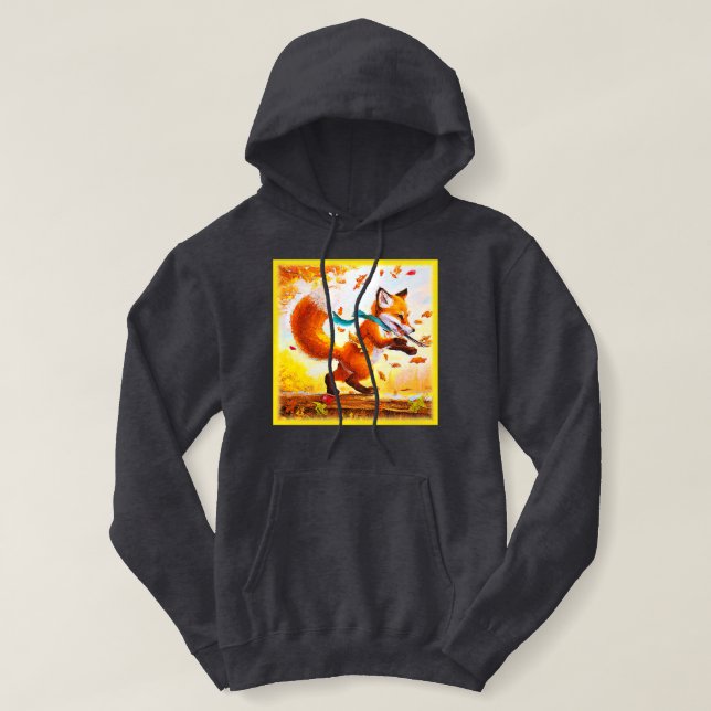 Cute Red Fox in Fall Season Painting. Buy Now Hoodie (Design Front)