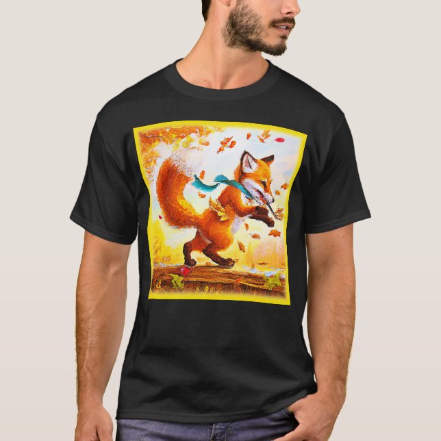 Cute Red Fox in Fall Season Painting. Buy Now T-Shirt (Front)