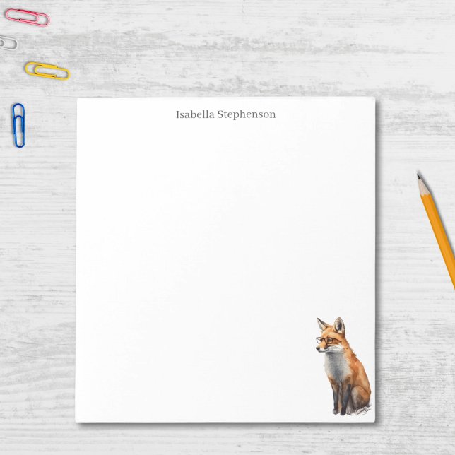 Cute Red Fox In Glasses Watercolor Woodland Animal Notepad (Creator Uploaded)