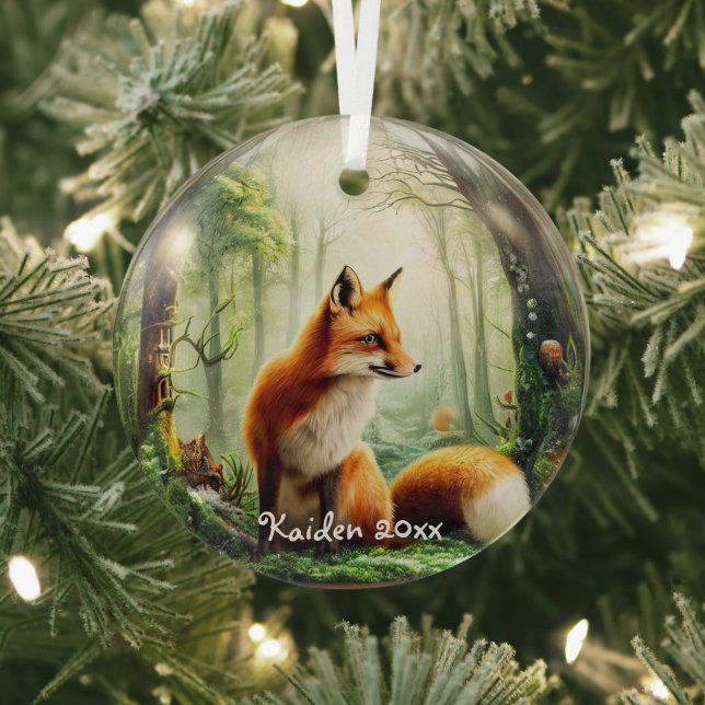  Cute Red Fox in Snowglobe Glass Tree Decoration (Insitu)