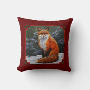 Cute Red Fox in Winter Snow Cushion