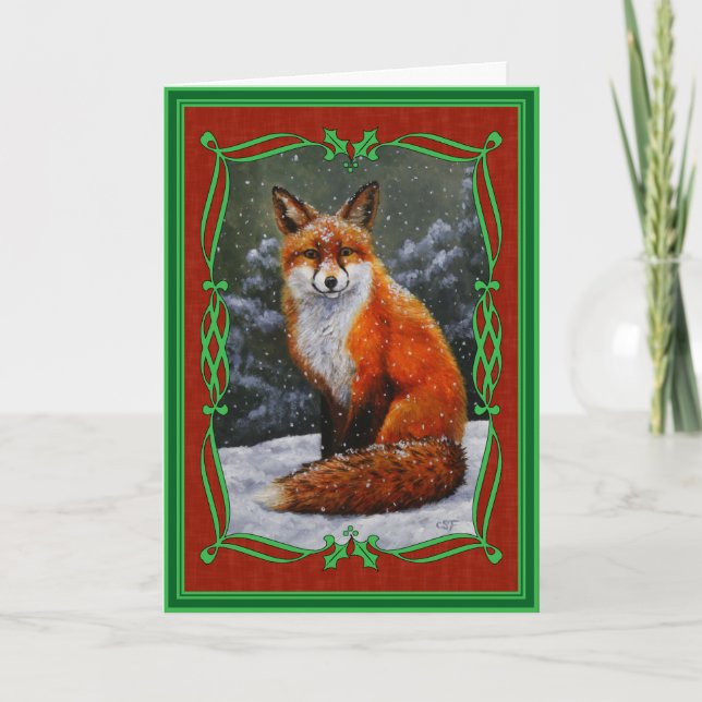 Cute Red Fox in Winter Snow Holiday Card (Front)