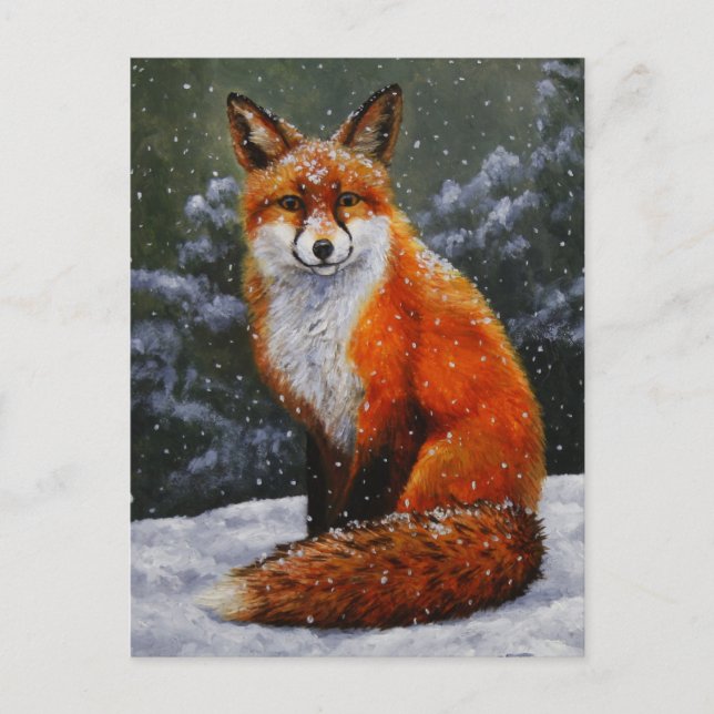 Cute Red Fox in Winter Snow Holiday Postcard (Front)