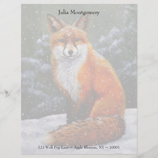 Cute Red Fox in Winter Snow Letterhead Design (Front)