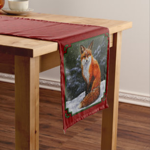 Cute Red Fox in Winter Snow Medium Table Runner