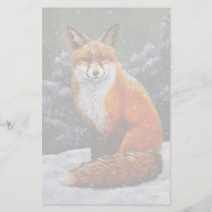 Cute Red Fox in Winter Snow Stationery