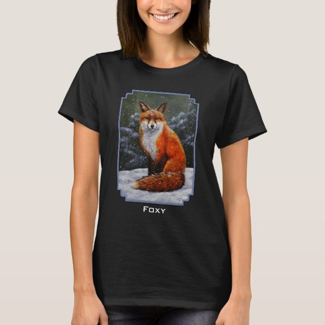 Cute Red Fox in Winter Snow T-Shirt (Front)