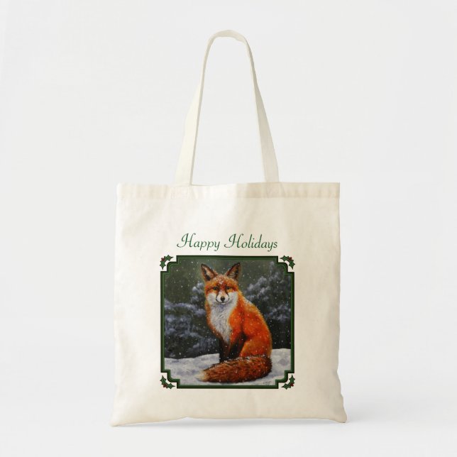 Cute Red Fox in Winter Snow Tote Bag (Front)