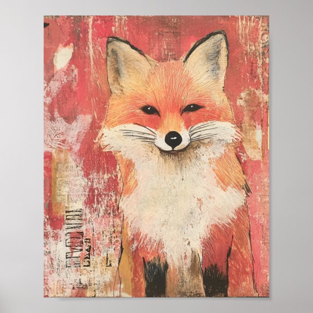 Cute Red Fox Mixed Media Poster (Front)