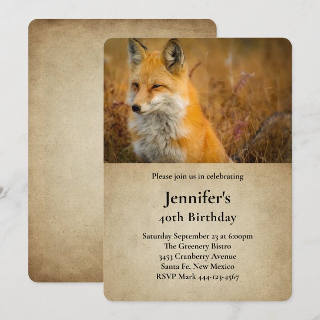 Cute Red Fox Nature Photo Birthday Invitation (Front/Back)