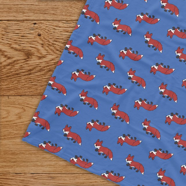 Cute Red Fox Pattern Blue Kids Fleece Blanket (Creator Uploaded)