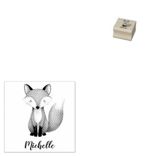 Cute Red Fox Personalised Kid's  Rubber Stamp