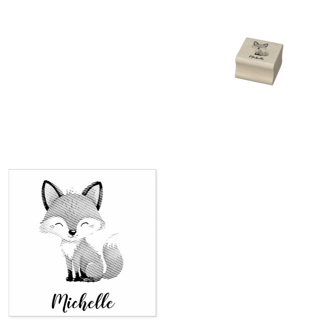 Cute Red Fox Personalised Kid's  Rubber Stamp (Stamped)