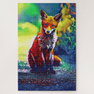 Cute Red Fox Portrait Painting Digital Art Puzzle