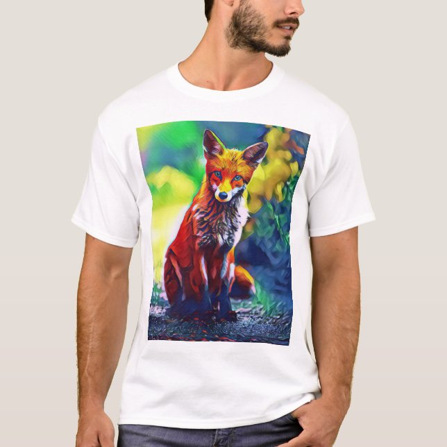 Cute Red Fox Portrait Painting Digital Art T-Shirt (Front)