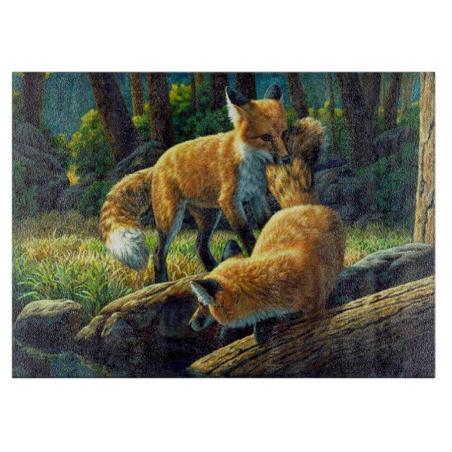 Cute Red Fox Pups Playing Cutting Board (Front)