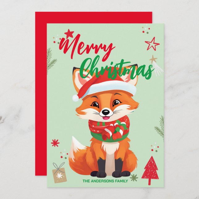 Cute red fox santa Christmas Holiday Family name (Front/Back)