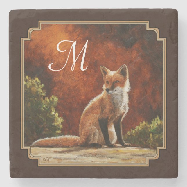 Cute Red Fox Sitting In The Sun Stone Coaster (Front)