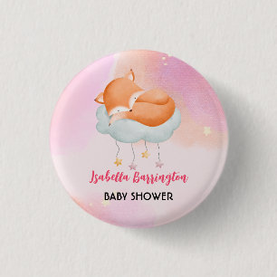 Cute red fox star balloon baby shower party 3 cm round badge