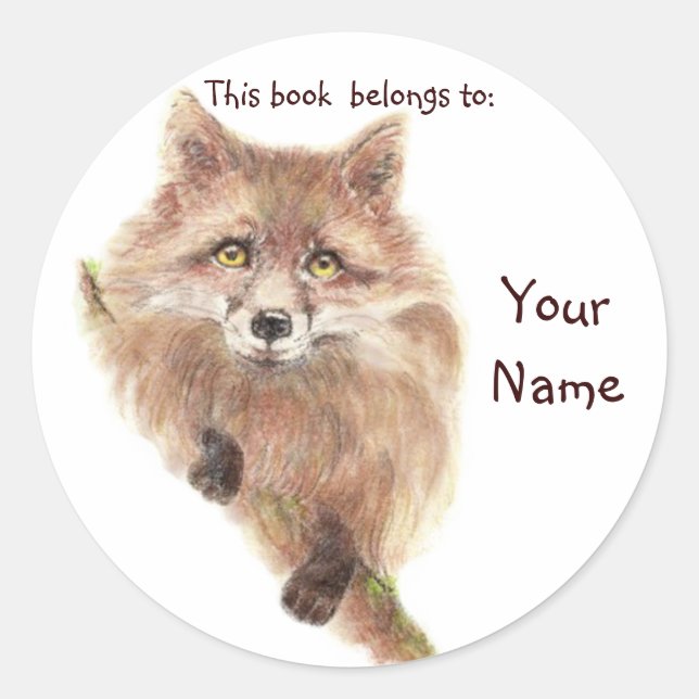 Cute Red Fox, This book belongs Bookplate Classic Round Sticker (Front)