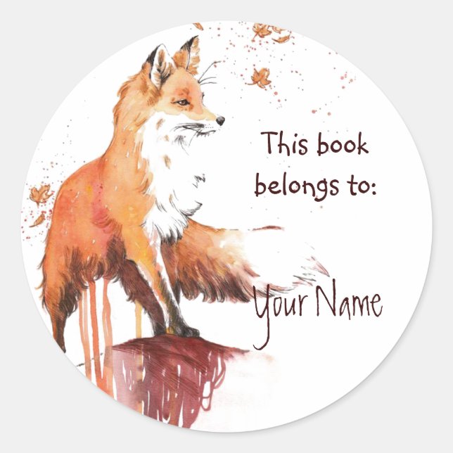 Cute Red Fox, This book belongs Bookplate Classic Round Sticker (Front)