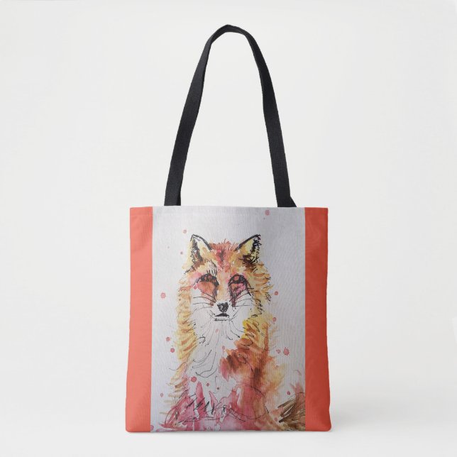 Cute Red Fox Watercolor Animal lovers Tote Bag (Front)