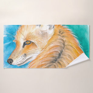 Cute red Fox Watercolor Art Bath Towel Set