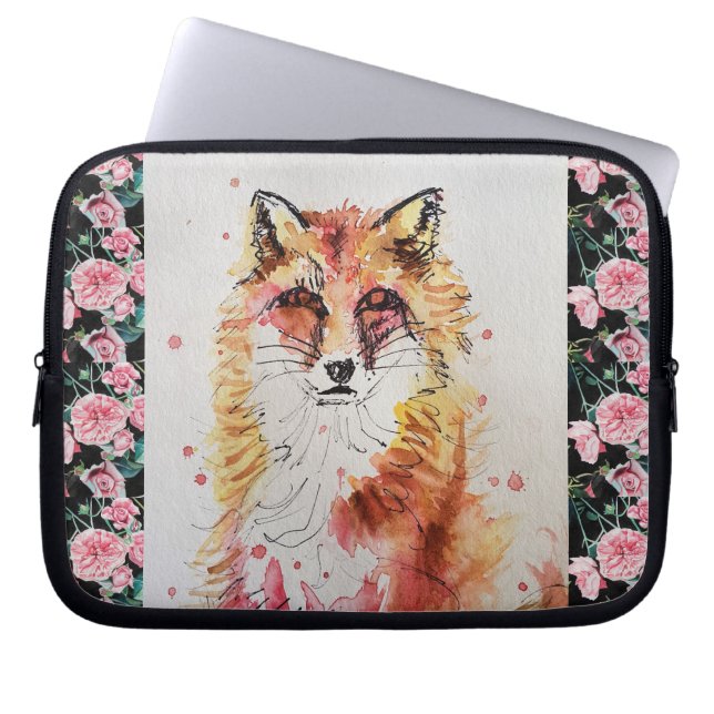 Cute Red Fox Watercolor Girls Ladie Laptop Sleeve (Front)