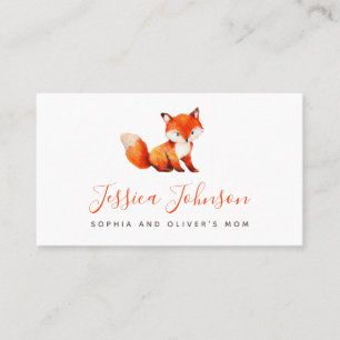 Cute Red Fox Watercolor Mummy Calling Play Date  Business Card