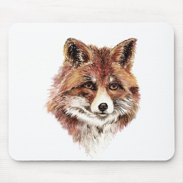 Cute Red Fox, Watercolor Nature, Wildlife Mouse Mat (Front)