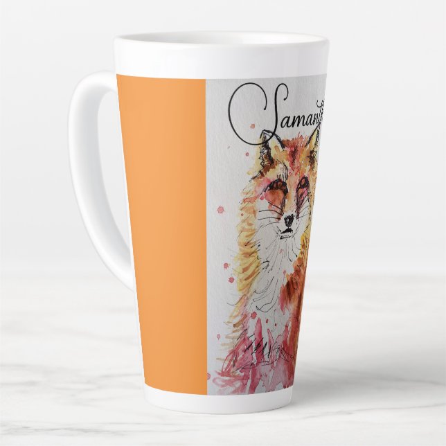 Cute Red Fox Watercolor Painting Mug Orange (Left Angle)