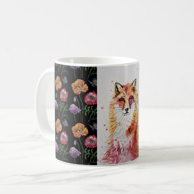 Cute Red Fox Watercolor Painting Mug Orange (Front Left)